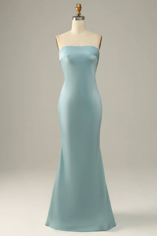 OKBBN Mermaid Satin Sleeveless Off Shoulder Evening Dress
