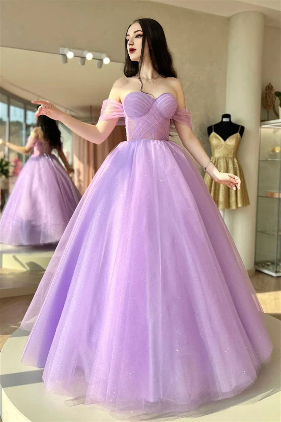 OKBBN elegant off shoulder lace up chiffon long ball gown