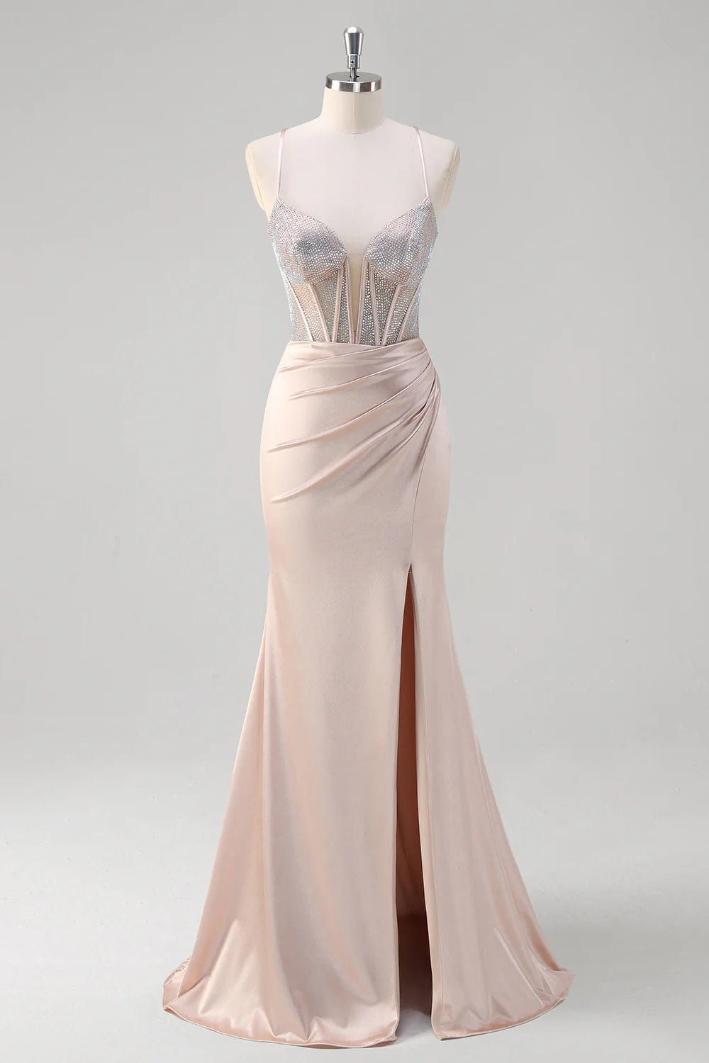 OKBBN Shining Mermaid Strap Tight corset Long Split Ball Dress