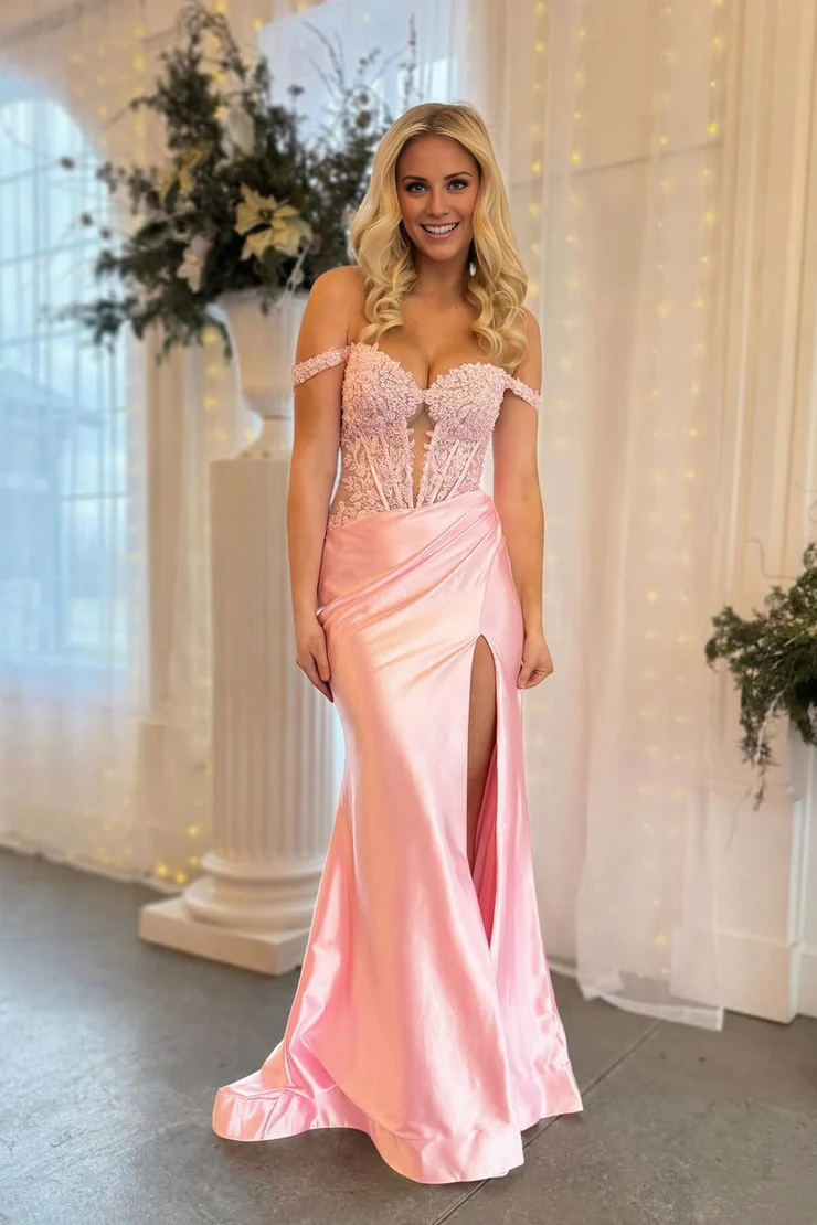 OKBBN Elegant Mermaid Off Shoulder Elastic Satin Ball Dress