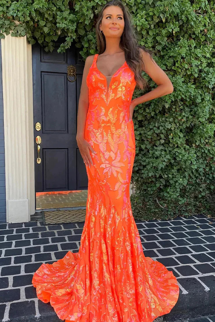 OKBBN Charming Mermaid V-neck Glitter Ball Dress