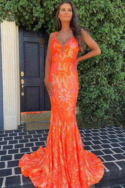 OKBBN Charming Mermaid V-neck Glitter Ball Dress