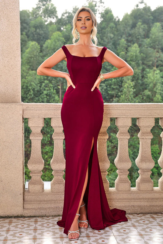 OKBBN off shoulder lace up slit mermaid long evening gown