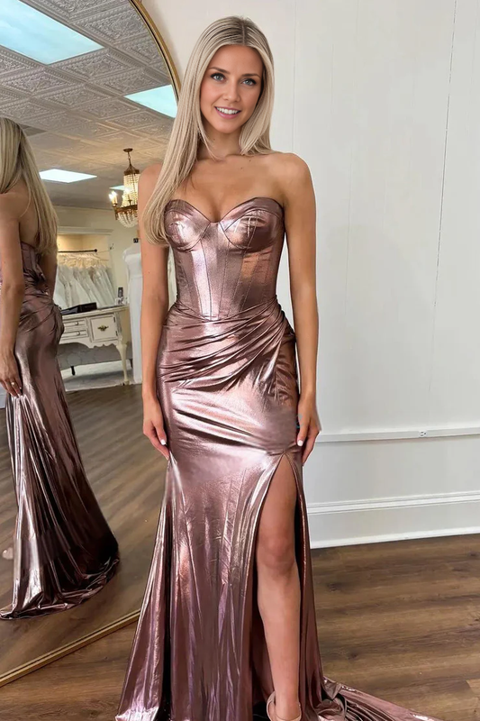 OKBBN Mermaid Sweetheart Sparkling Satin Long Split Ball Dress