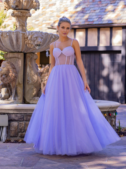 OKBBN thin shoulder strap tight corset and chiffon ball gown