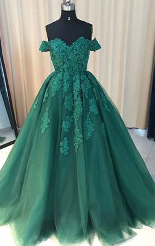 OKBBN Elegant Off Shoulder Lace Formal Ball Dress