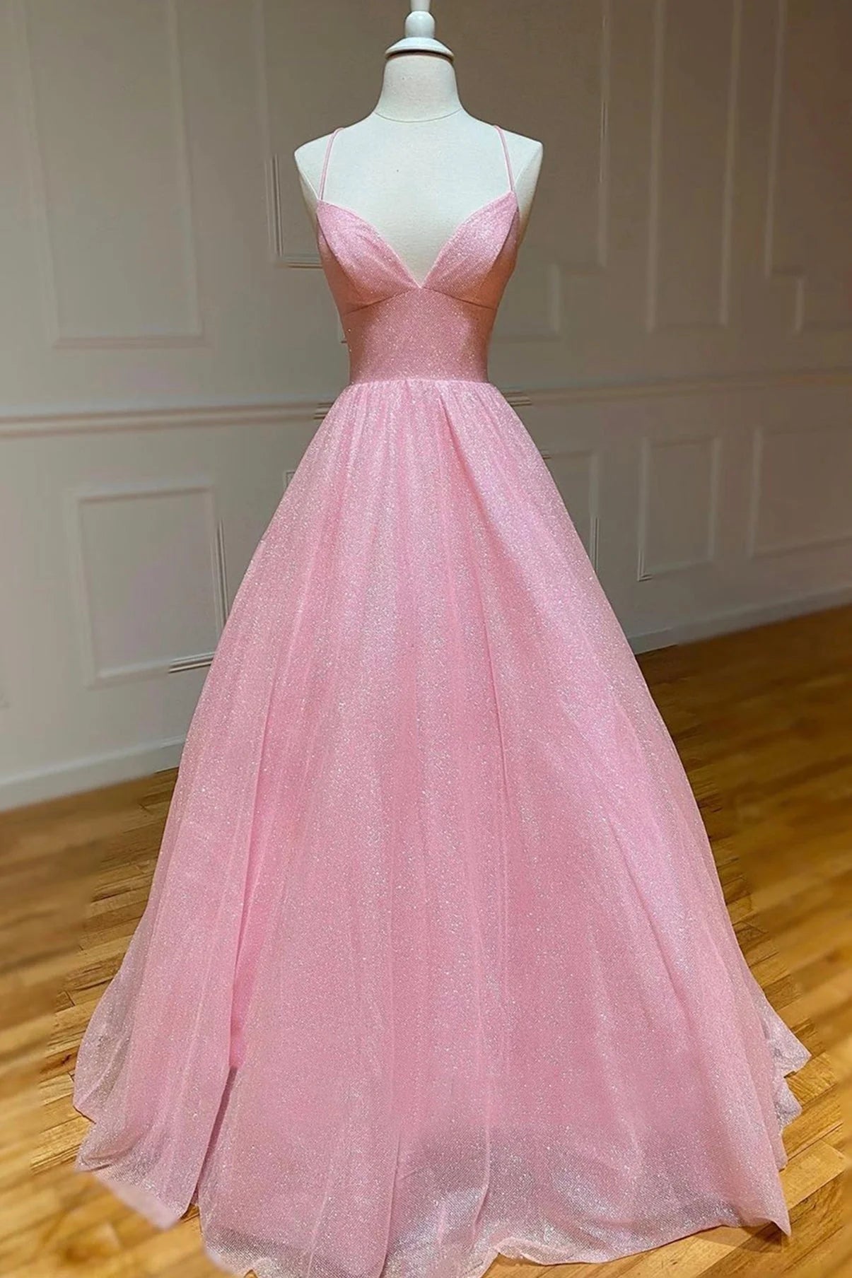 OKBBN chiffon long backless A-line V-neck ball gown