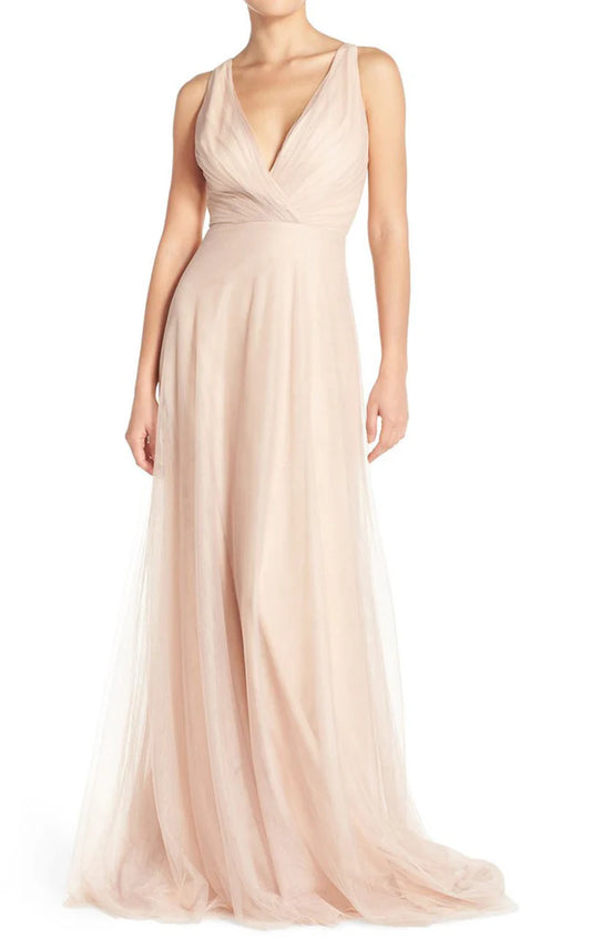 OKBBN A-line V-neck chiffon long ball gown
