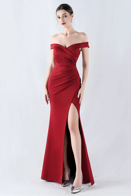 OKBBN mermaid off shoulder sleeveless slit long ball dress
