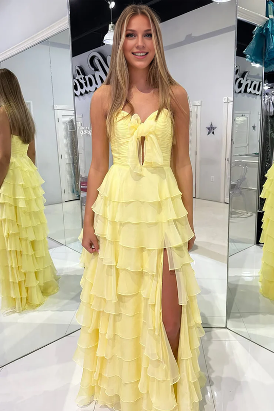 OKBBN Elegant A-Shape Sweetheart Lock Hole Chiffon Layered Ball Dress