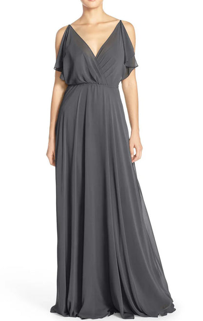 OKBBN V-neck Chiffon Long Ball Dress with Strap
