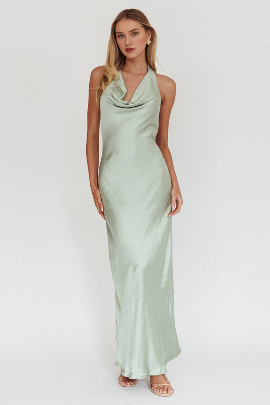 Gorgeous scarf style backless satin back zipper bridesmaid dress