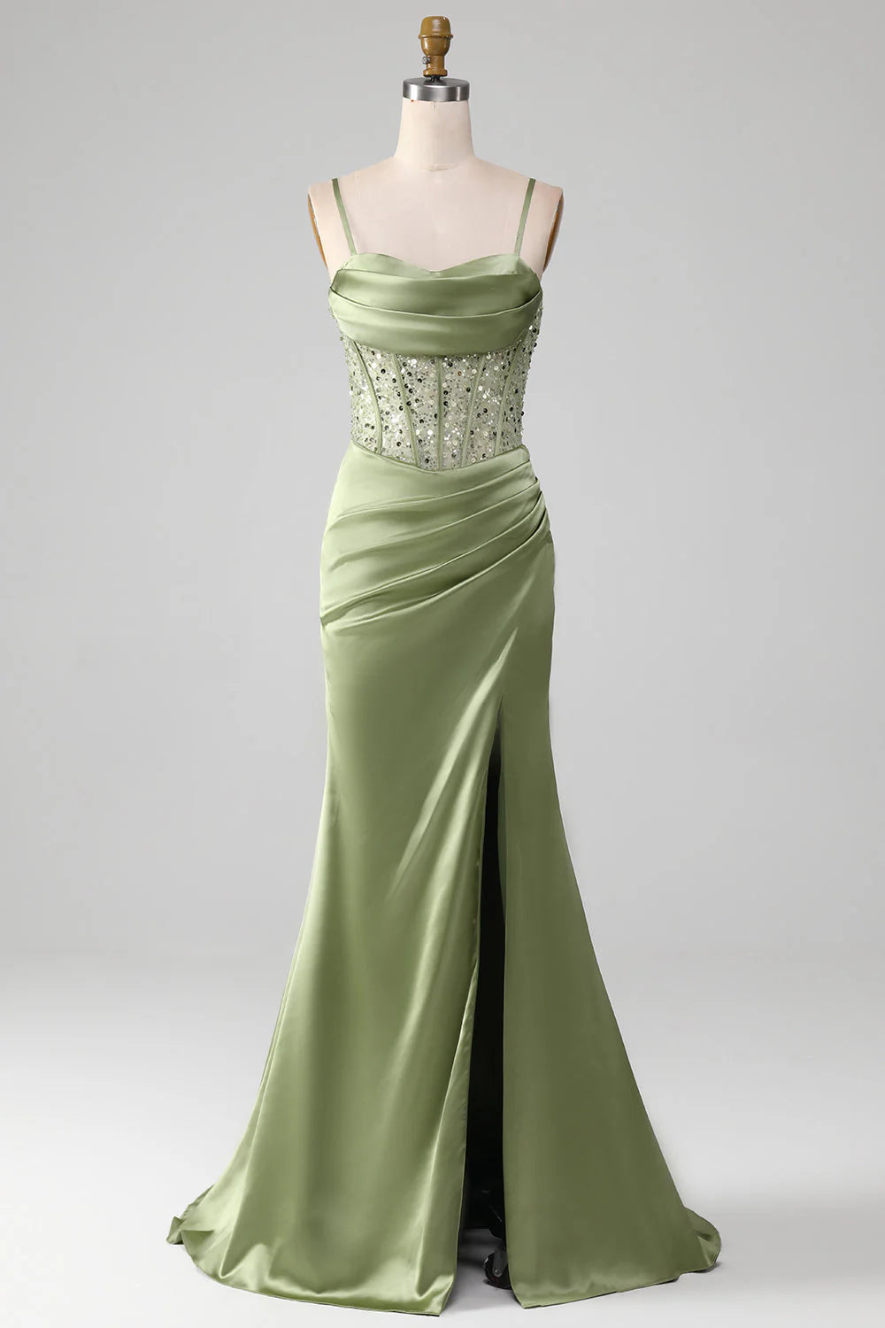 OKBBN mermaid sequin pleated tight corset satin evening gown