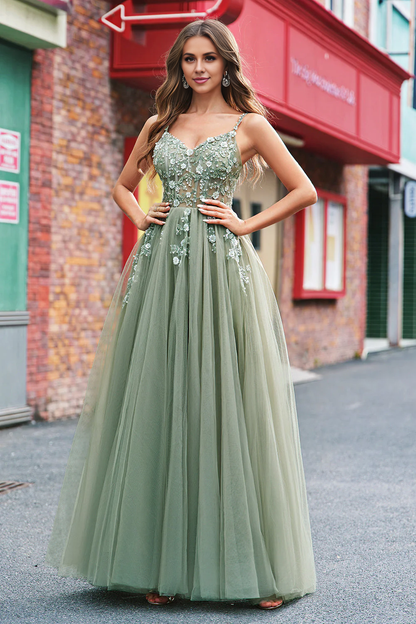 OKBBN A-line tight corset sequined chiffon long evening gown