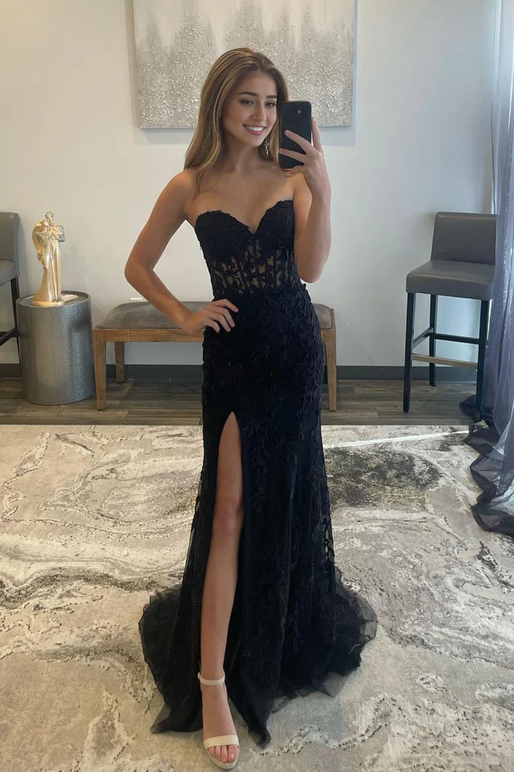 OKBBN Cute Mermaid Sweetheart Lace Long Split Ball Dress