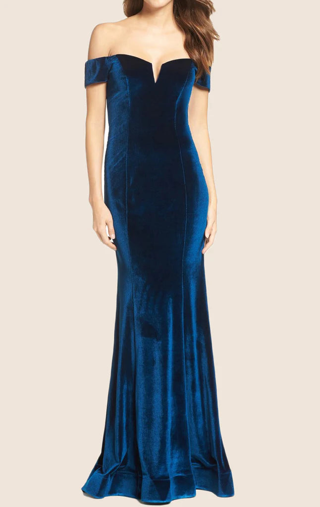 OKBBN Off Shoulder Tight Velvet Long Ball Dress