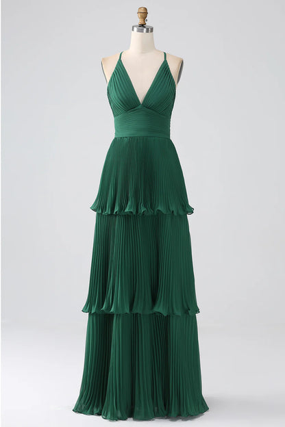 OKBBN A-line multi-layer chiffon pleated bridesmaid dress