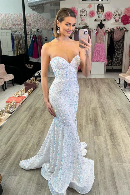 OKBBN Sparkling Mermaid Sweetheart Velvet Glitter Long Ball Dress