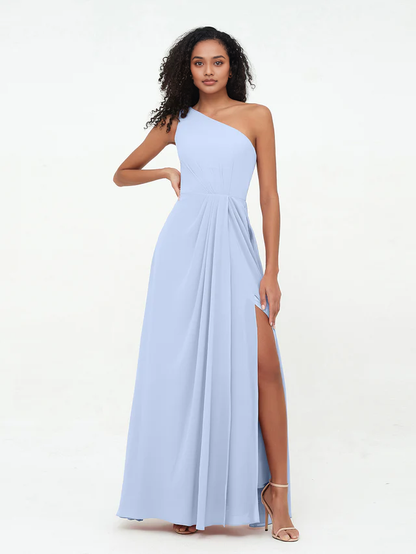 OKBBN shoulder slit chiffon bridesmaid dress