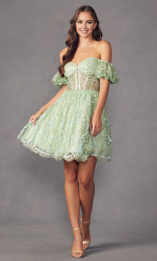 OKBBN off shoulder short A-line see through tight corset Homecoming Dresses