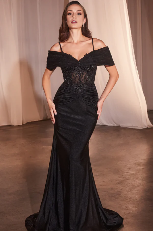 OKBBN Classic Elegant Tight Off Shoulder Strap Sparkling Stickers Ball Dress