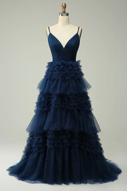 OKBBN Elegant Layered A-line Strap Evening Dress