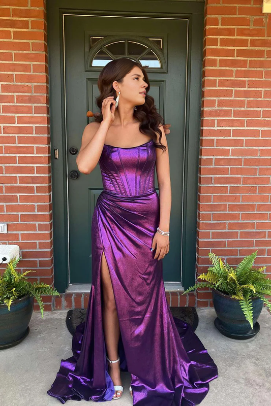 OKBBN Charming Mermaid Round Neck Long Split Ball Dress