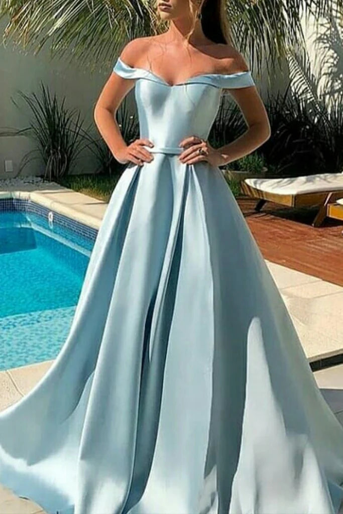 OKBBN Elegant Off Shoulder Extra Long Formal Ball Dress