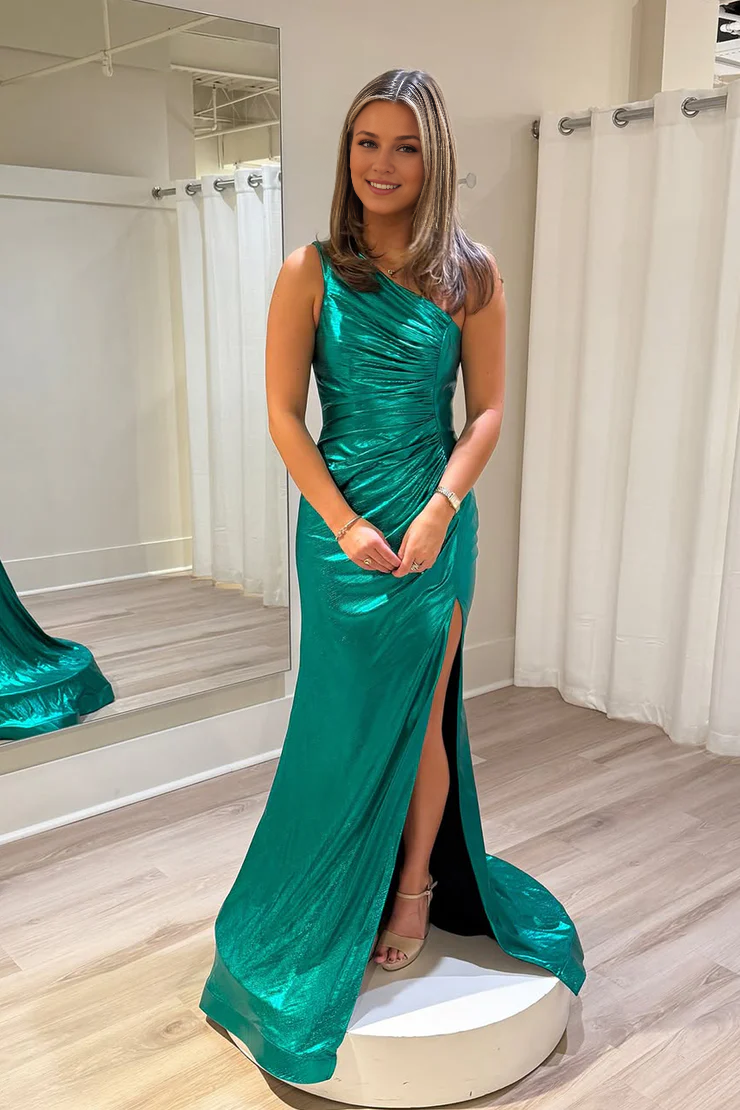 OKBBN Charming Mermaid One Shoulder Satin Split Ball Dress