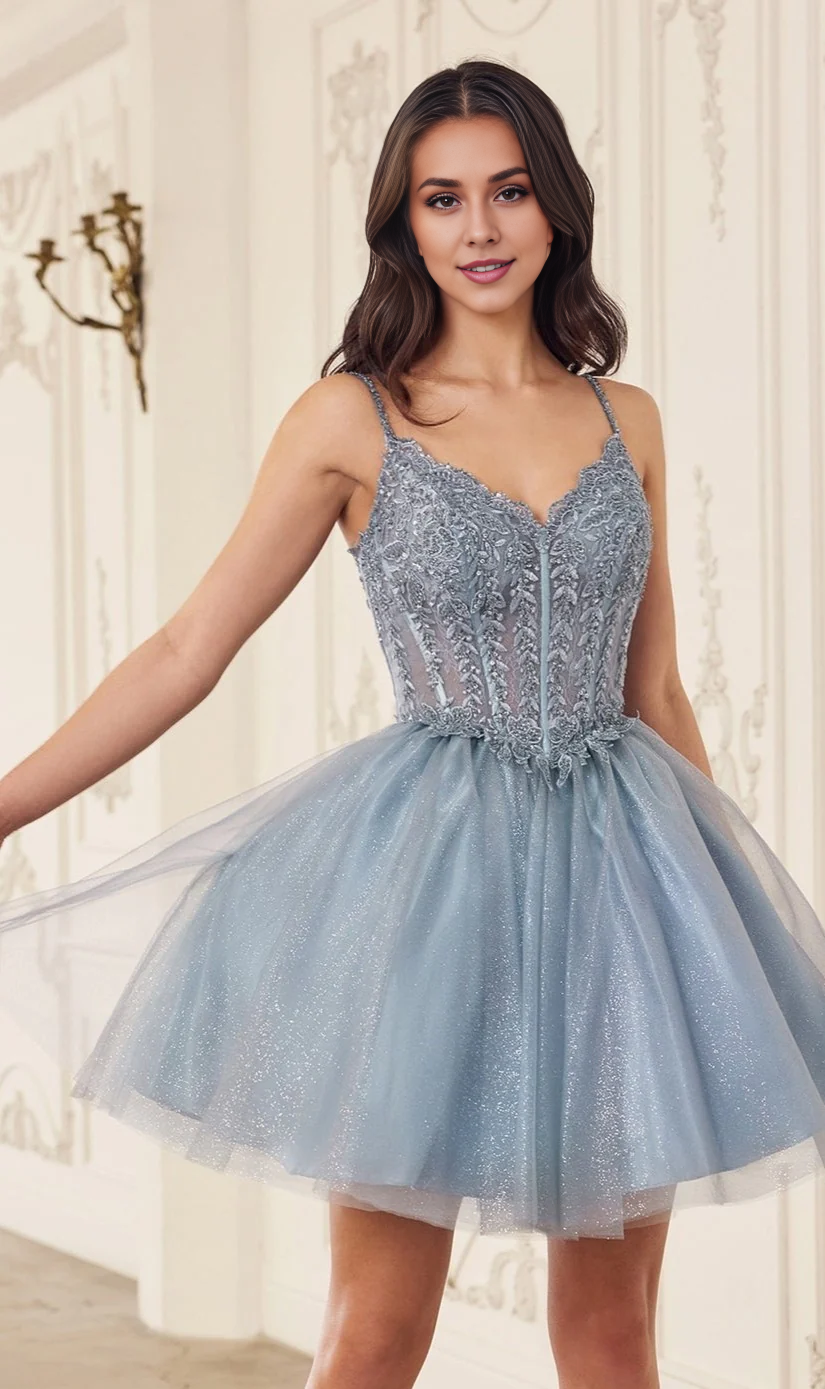 OKBBN Elegant and Charming Embroidered Lace A-line Homecoming Dress