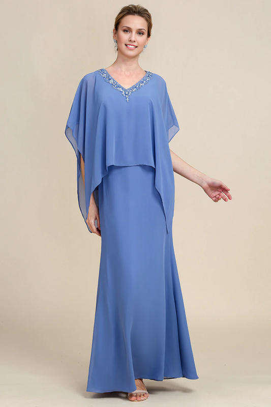 OKBBN dignified bat sleeve sparkling bead bride mother dress