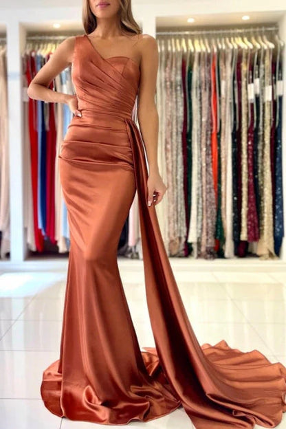 OKBBN Elegant One Shoulder Sleeveless Mermaid and Satin Ruffle Ball Dress