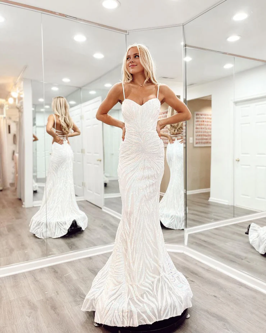 OKBBN Mermaid V-neck Sparkling Long Ball Dress