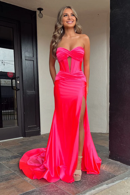 OKBBN Charming Mermaid Sweetheart Elastic Satin Long Split Ball Dress