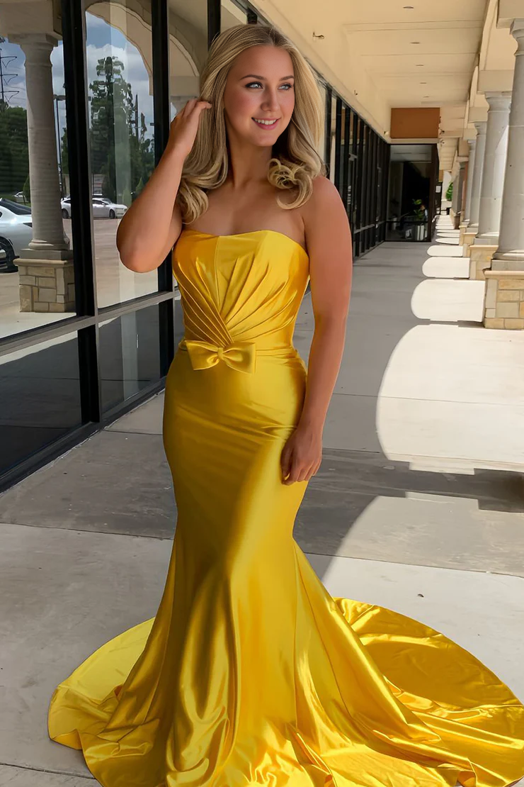 OKBBN Cute Mermaid Off Shoulder Satin Long Ball Dress