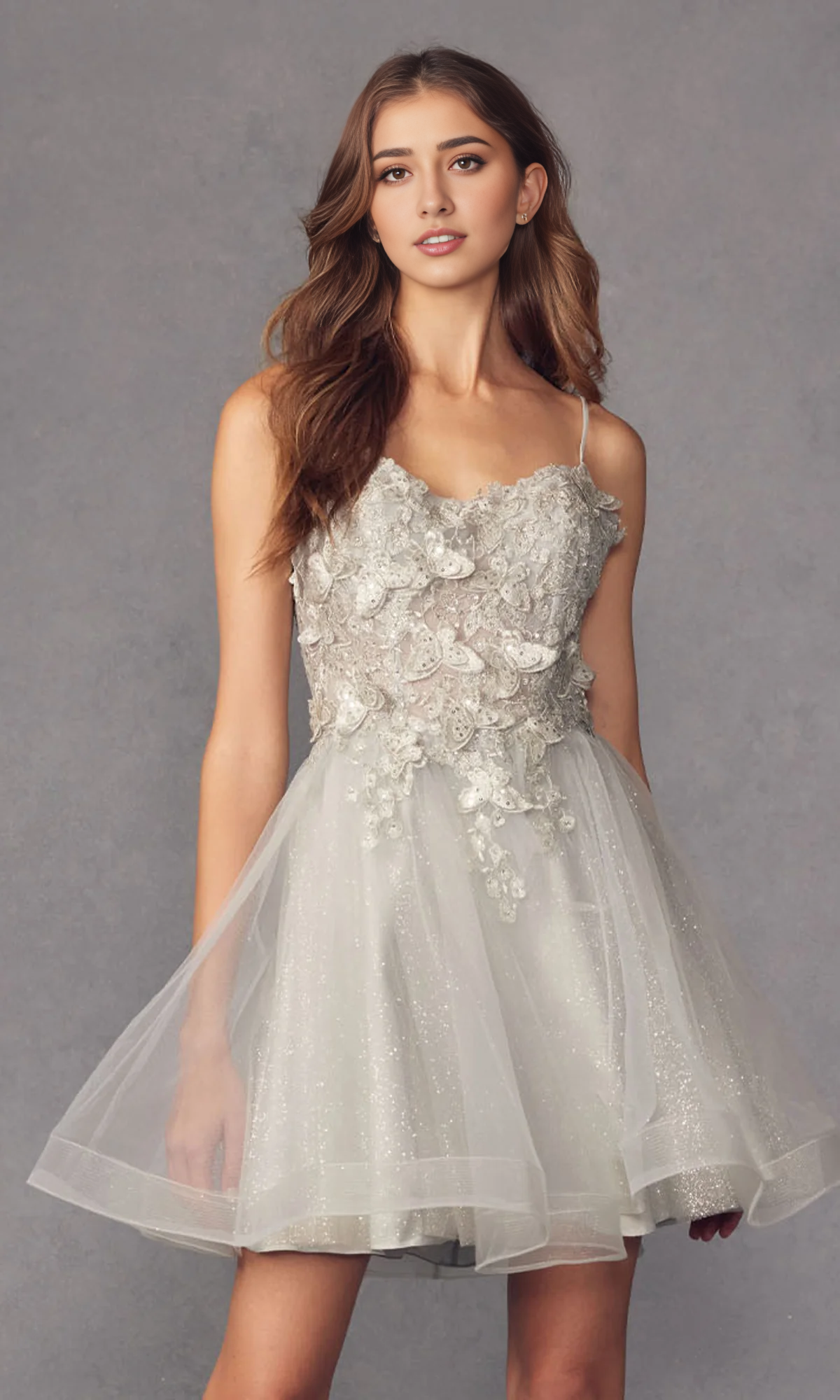 OKBBN A-line corset style tight corset with slim shoulder straps and transparent sheer Homecoming Dresses