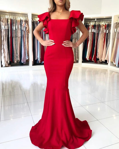 OKBBN long mermaid square neckline satin backless dance dress