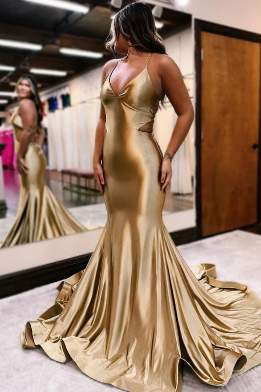 OKBBN Elegant Long Mermaid V-neck Bareback Ball Dress