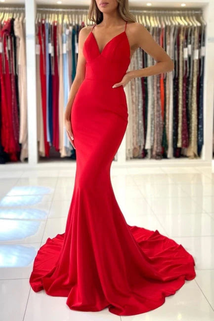 OKBBN exquisite slim shoulder strap sleeveless mermaid satin dance dress