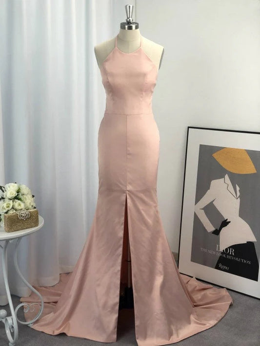 OKBBN Gorgeous Mermaid Strap Sleeveless Satin Ball Dress