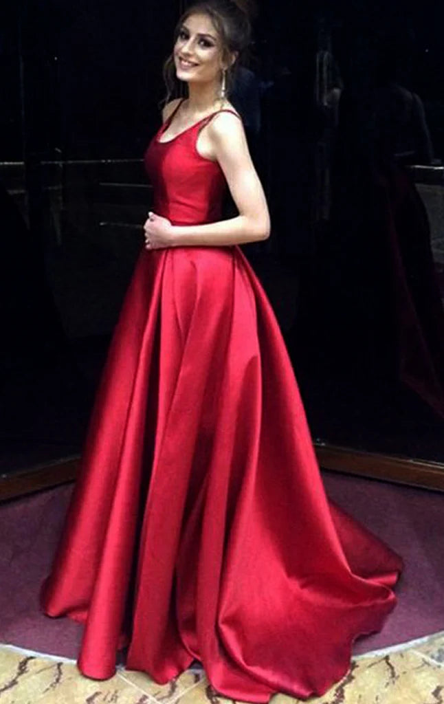 OKBBN Round Neck Long Satin Ball Dress