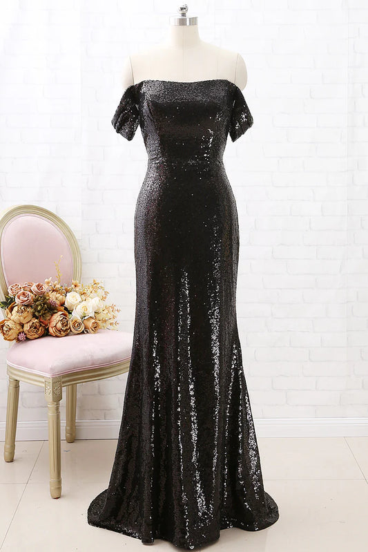 OKBBN off shoulder mermaid sequin long formal dance dress