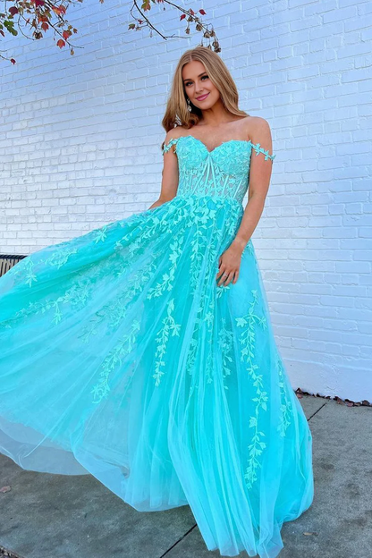 OKBBN charming A-line off shoulder chiffon applique dance dress