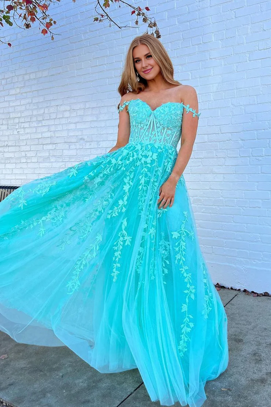 OKBBN charming A-line off shoulder chiffon applique dance dress