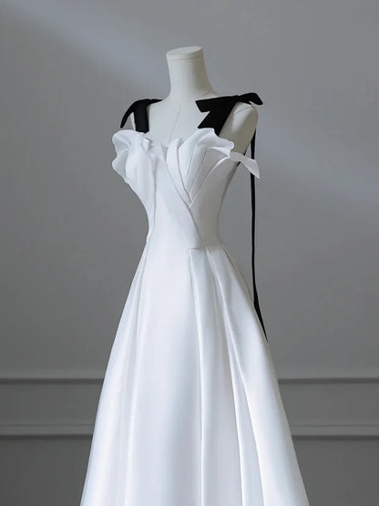 A-Line Satin White Long Evening Dress White Long Formal Dress