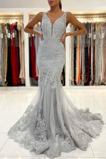 OKBBN Lace Long Sleeveless Mermaid Ball Dress