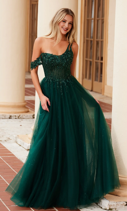 OKBBN's enchanting asymmetrical sparkling one shoulder ball gown