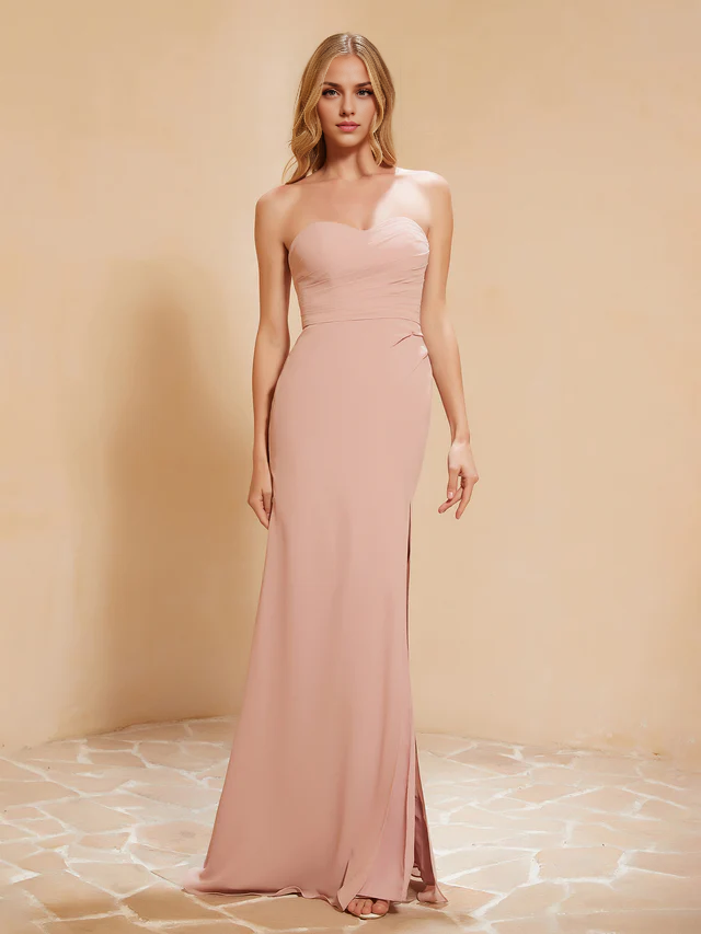 OKBBN Sweetheart Slimming Chiffon Split Bridesmaid Dress