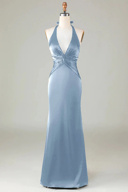OKBBN Elegant Mermaid Strap Satin Long Evening Dress