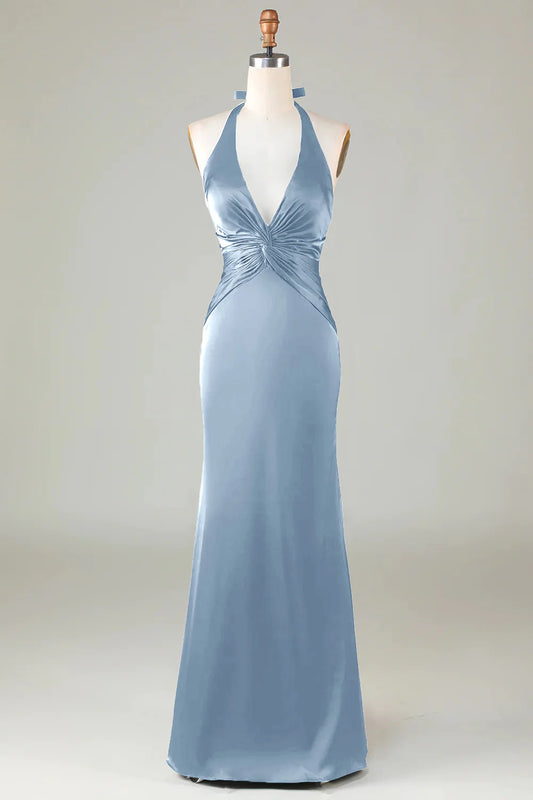 OKBBN Elegant Mermaid Strap Satin Long Evening Dress